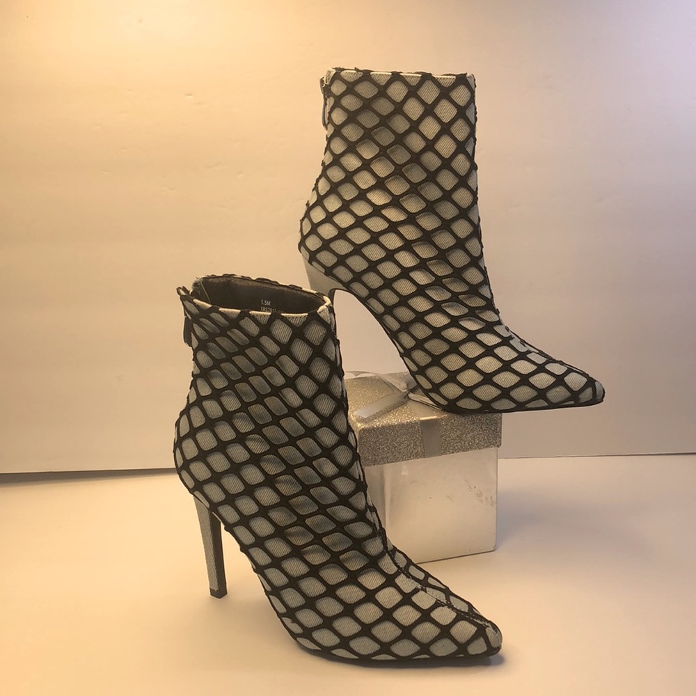 Blue Jean Ankle Boots With Black Fishnet